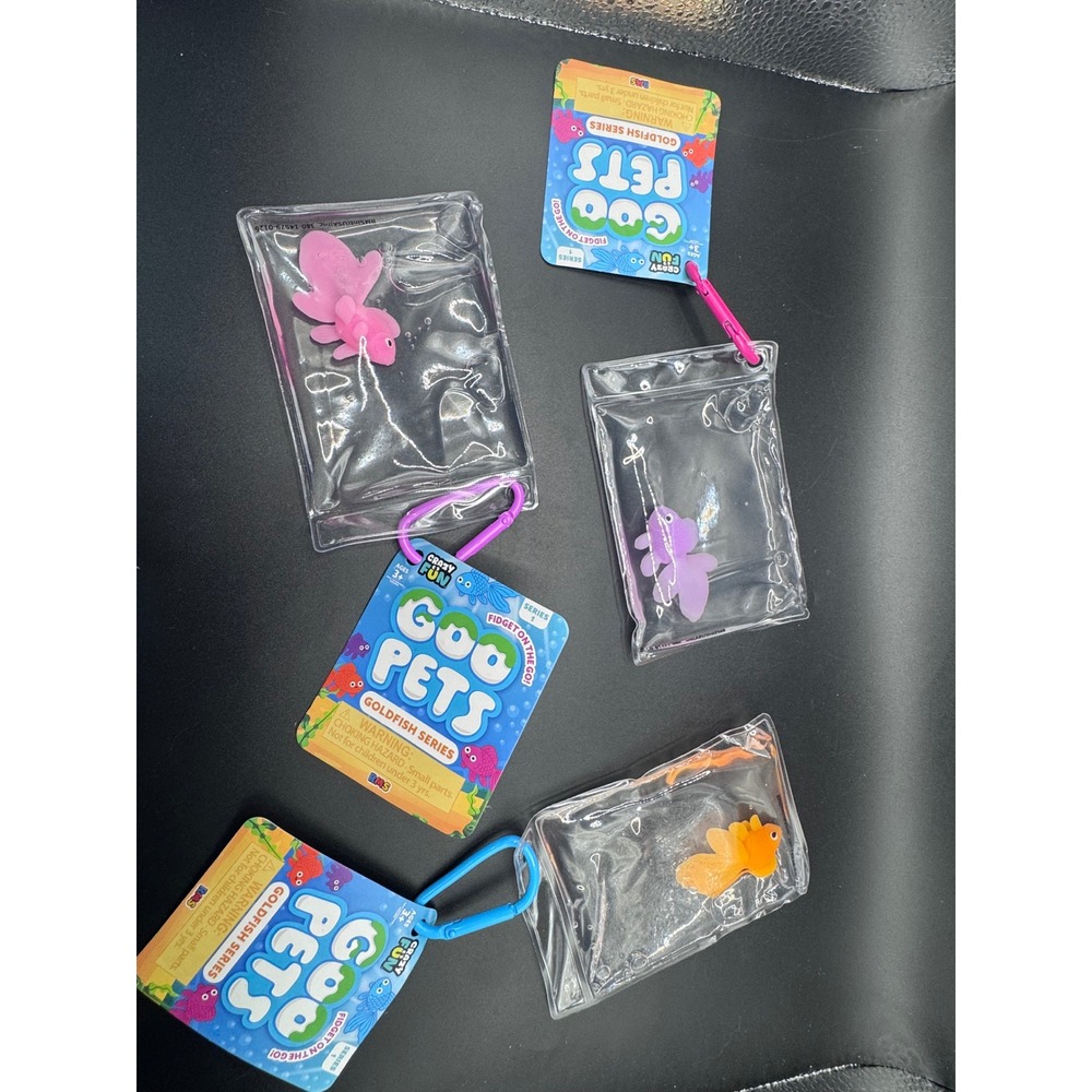Crazy Fun Goo Pets Goldfish Series 1 Fidget Clip On Set of 3 Pink Purple Orange - Picture 3 of 3